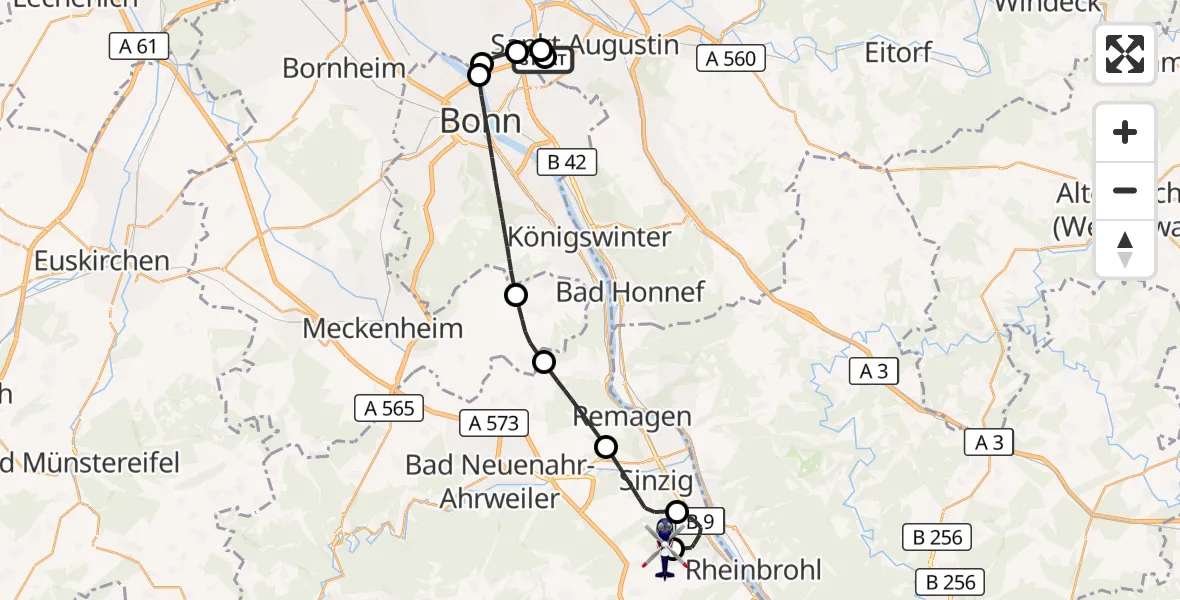 Flugroute Polizeihubschrauber Sankt Augustin - Mönchsheide Segelflugfeld, 29 April 2026, 07:27