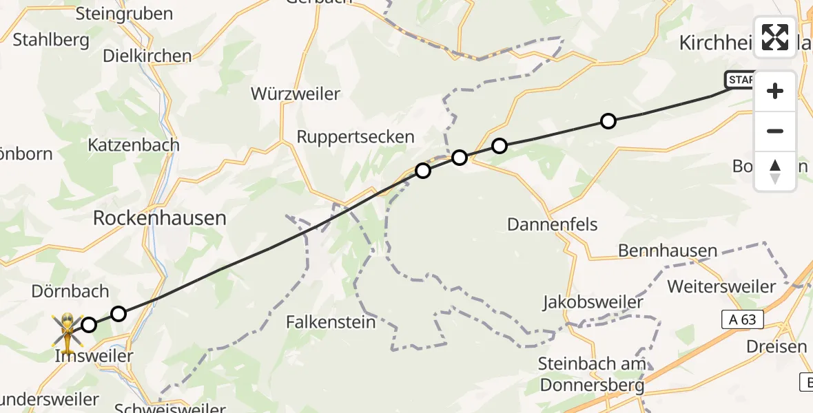 Flugroute Rettungshubschrauber Kirchheimbolanden - Imsweiler UL, 29 April 2026, 07:34