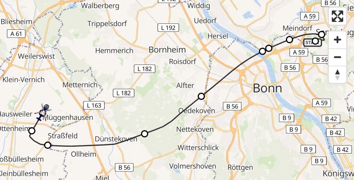 Flugroute Polizeihubschrauber Sankt Augustin - Weilerswist UL, 29 April 2026, 07:39