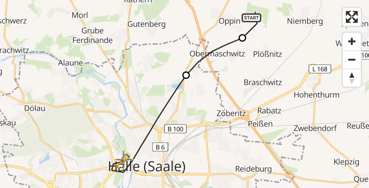 Flugroute Rettungshubschrauber Halle-Oppin Flugplatz - Halle (Saale), 29 April 2026, 07:41