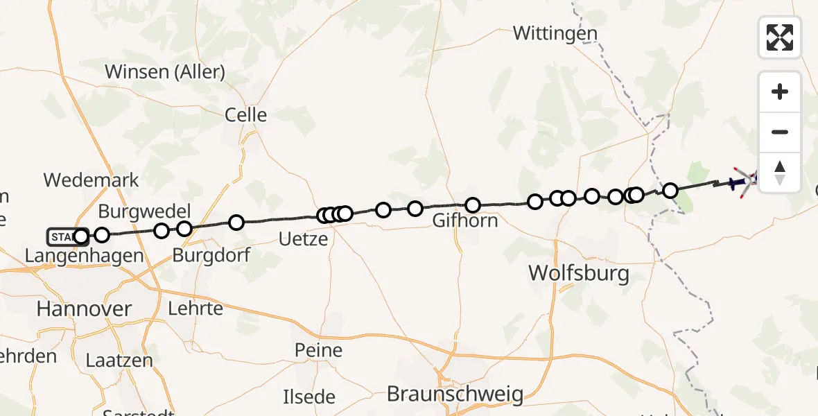 Flugroute Polizeihubschrauber Flughafen Hannover - Klötze, 29 April 2026, 07:42