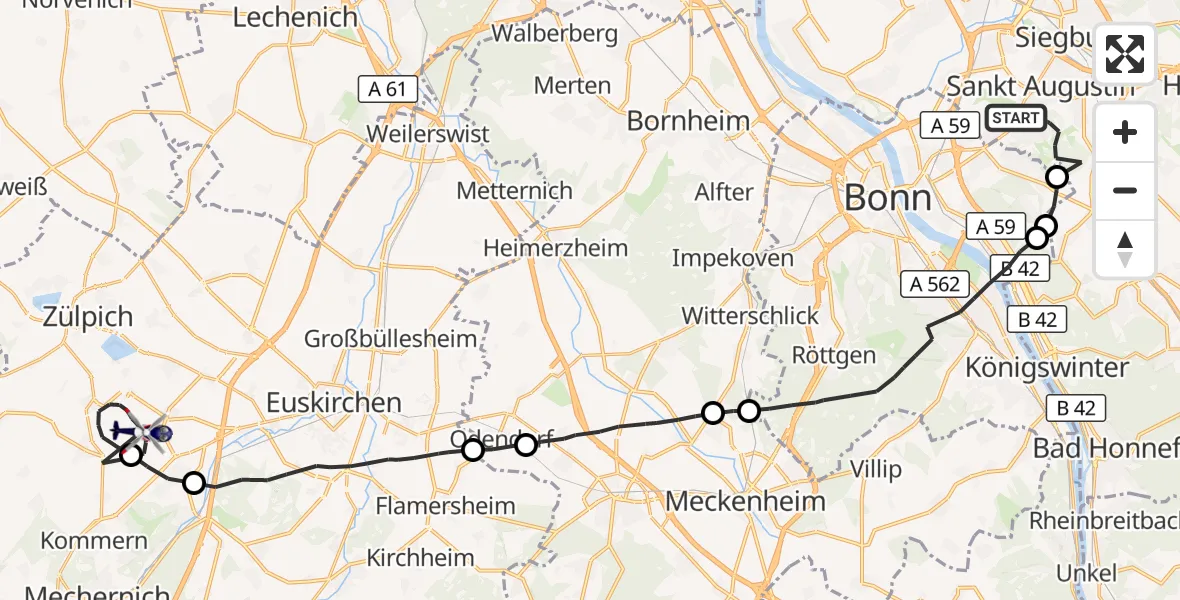 Flugroute Polizeihubschrauber Sankt Augustin - Zülpich, 29 April 2026, 07:43