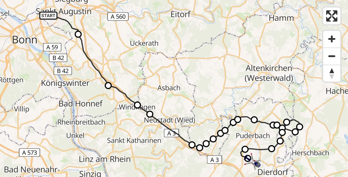Flugroute Polizeihubschrauber Sankt Augustin - Niederhofen, 29 April 2026, 07:47