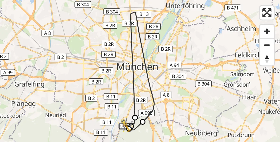 Flugroute Rettungshubschrauber ADAC Air Rescue Center Hubschrauberlandeplatz (Christoph 1) - ADAC Air Rescue Center Hubschrauberlandeplatz (Christoph 1), 29 April 2026, 07:49