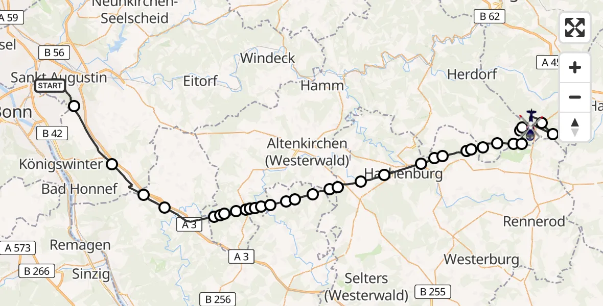 Flugroute Polizeihubschrauber Sankt Augustin - Burbach, 29 April 2026, 07:50