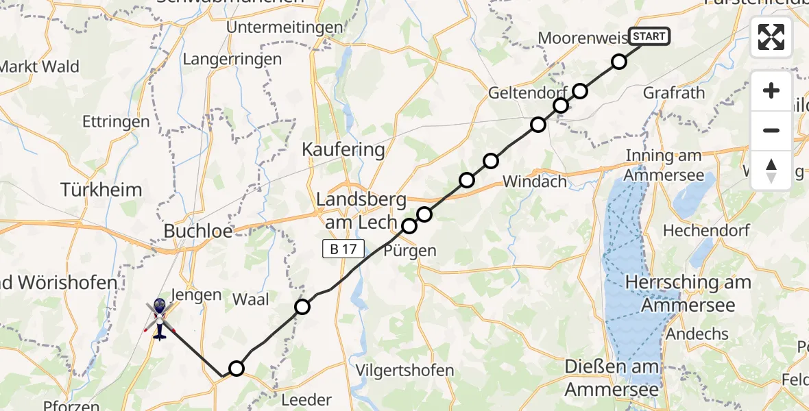 Flugroute Polizeihubschrauber Jesenwang - Jengen, 29 April 2026, 07:59