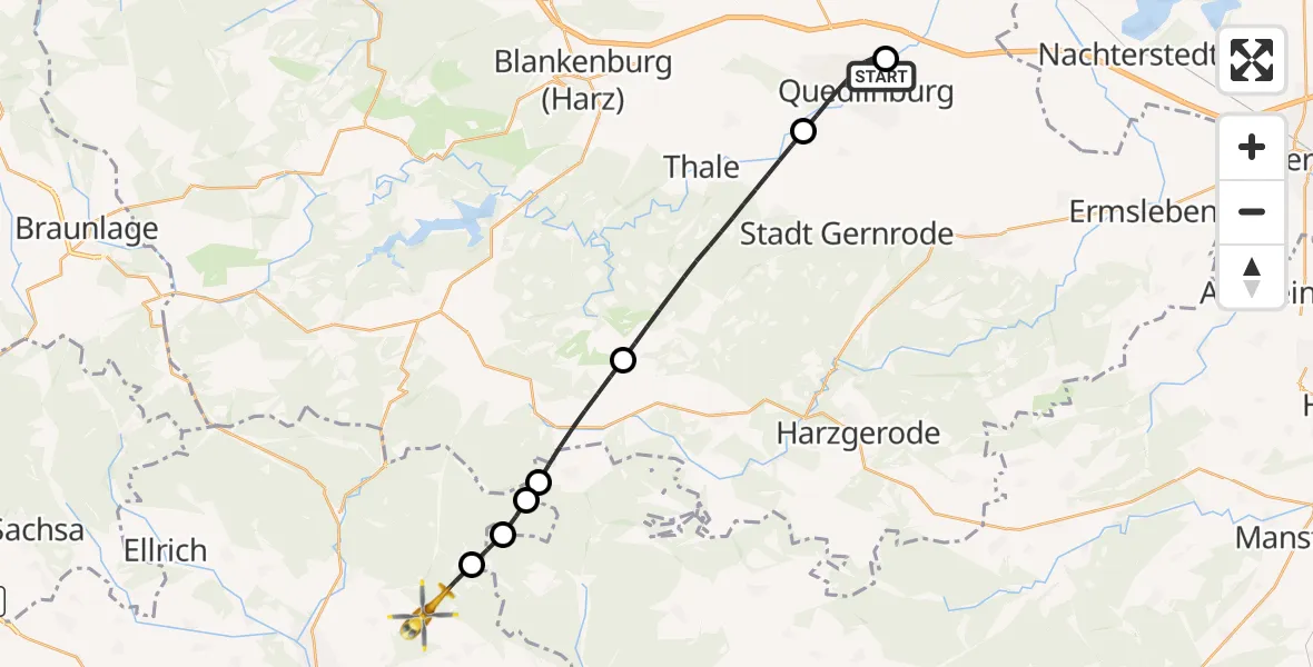 Flugroute Rettungshubschrauber Harz Hospital Quedlinburg - Harztor, 29 April 2026, 08:04