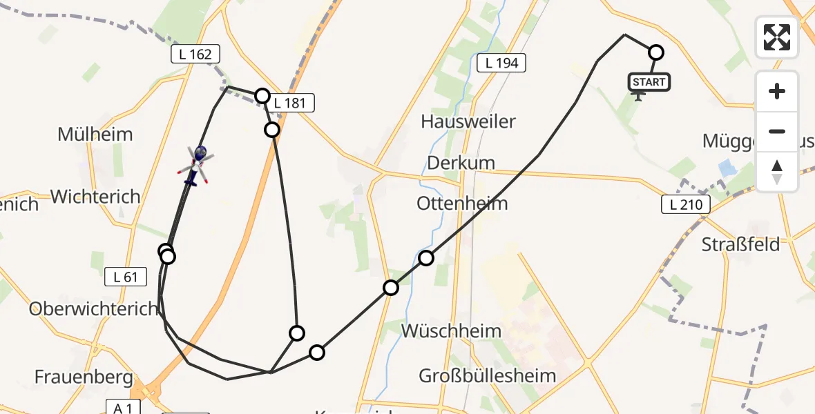 Flugroute Polizeihubschrauber Weilerswist UL - Zülpich, 29 April 2026, 08:06