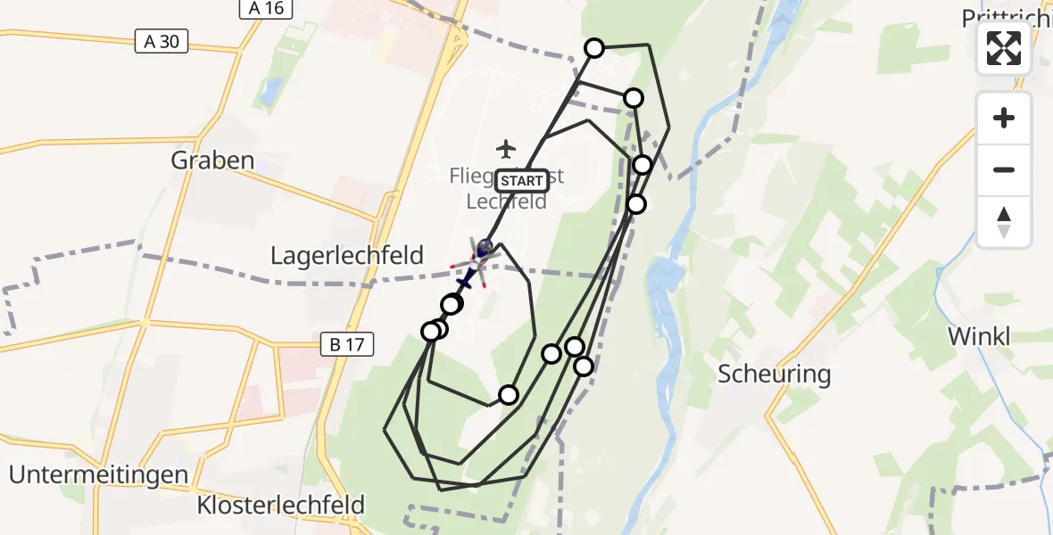 Flugroute Polizeihubschrauber Lechfeld Militärflugplatz - Lechfeld Militärflugplatz, 29 April 2026, 08:06