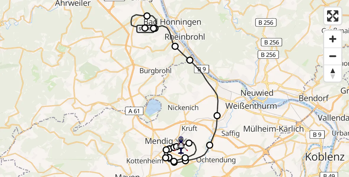 Flugroute Polizeihubschrauber Mönchsheide Segelflugfeld - Kruft, 29 April 2026, 08:07
