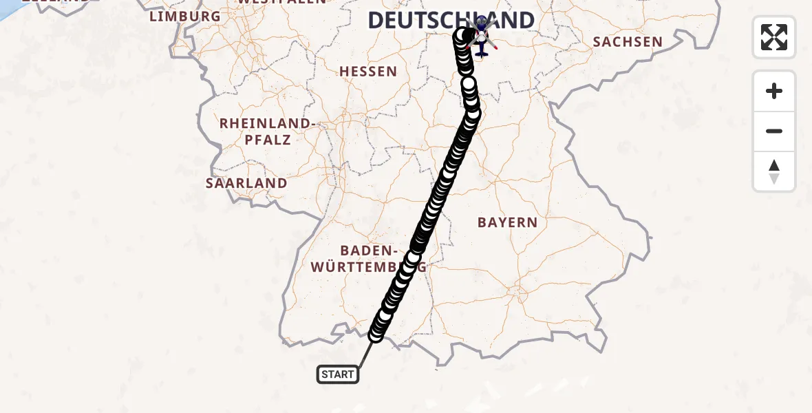 Flugroute Polizeihubschrauber Hausen am Albis Airfield - Erfurt-Weimar Flughafen, 29 April 2026, 08:10