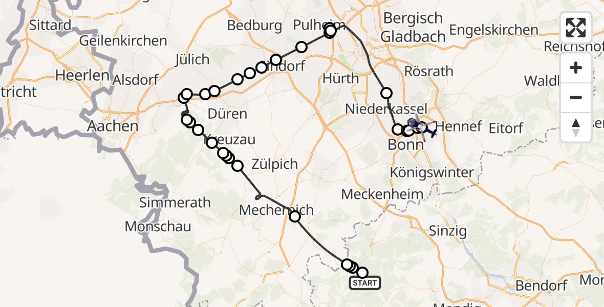 Flugroute Polizeihubschrauber Dümpelfeld - Bonn-Hangelar Flugplatz, 29 April 2026, 08:13