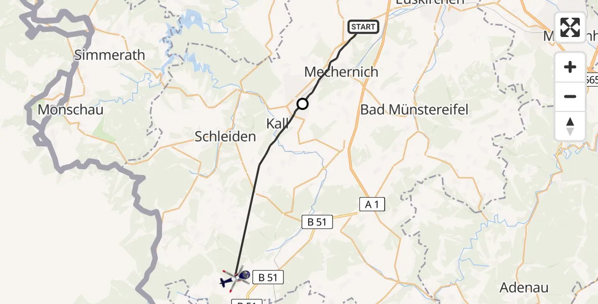 Flugroute Polizeihubschrauber Mechernich - Dahlem, 29 April 2026, 08:19