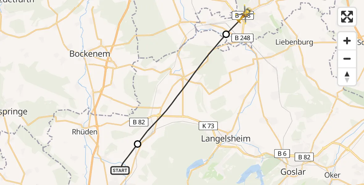 Flugroute Rettungshubschrauber Seesen - Salzgitter, 29 April 2026, 08:20
