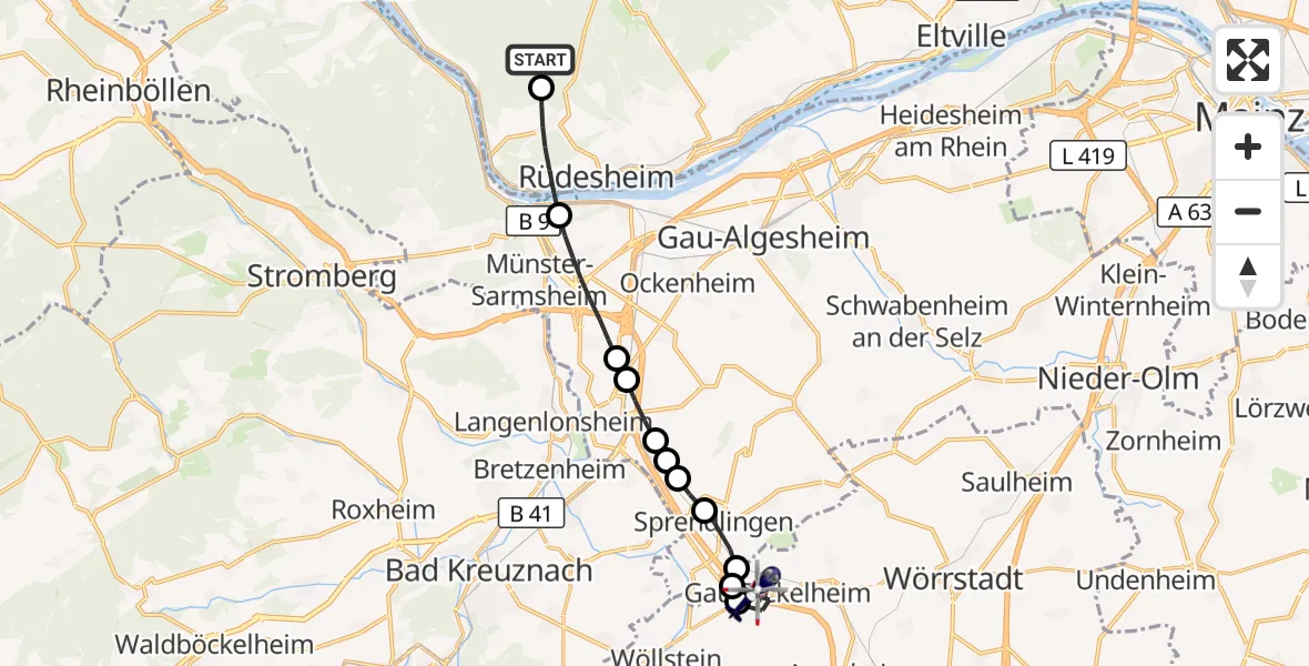 Flugroute Polizeihubschrauber Eibinger Forstwiese Flugplatz - Gau-Bickelheim, 29 April 2026, 08:25