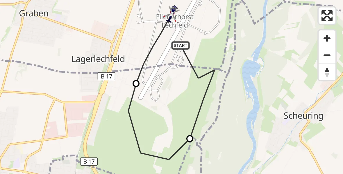 Flugroute Polizeihubschrauber Lechfeld Militärflugplatz - Lechfeld Militärflugplatz, 29 April 2026, 08:26