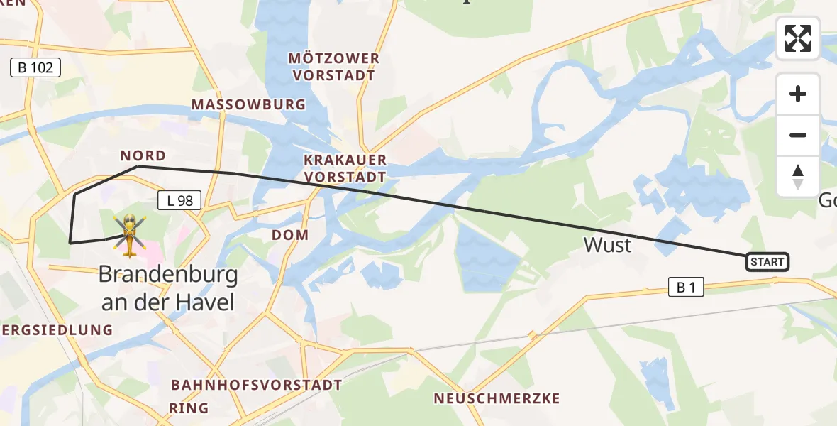 Flugroute Rettungshubschrauber Brandenburg an der Havel - Brandenburg an der Havel, 29 April 2026, 08:34