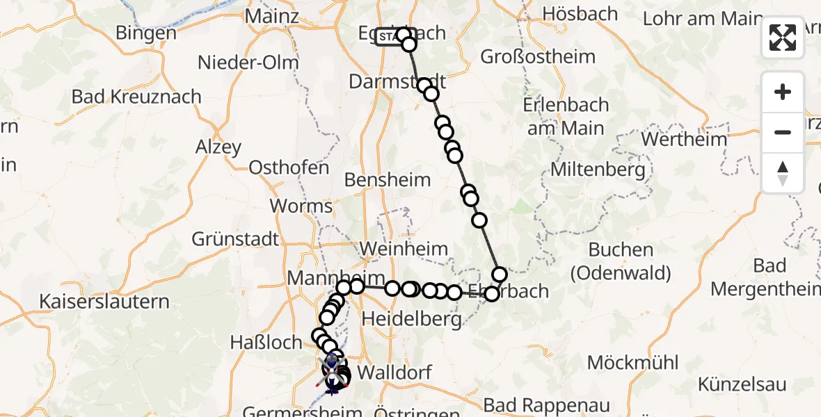 Flugroute Polizeihubschrauber Flughafen Frankfurt-Egelsbach - Speyer, 29 April 2026, 08:34