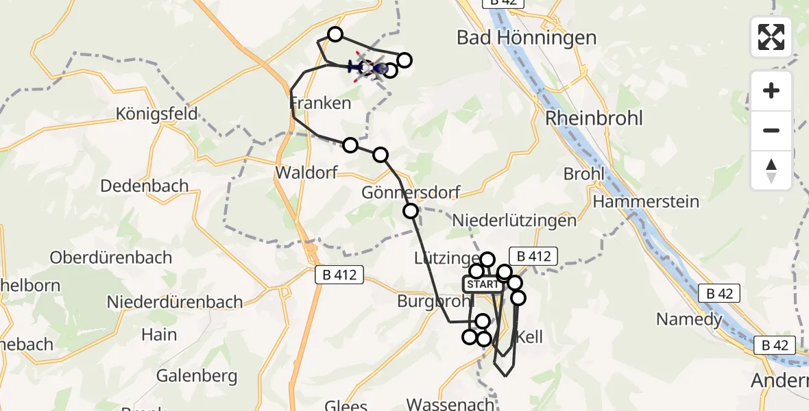 Flugroute Polizeihubschrauber Burgbrohl - Mönchsheide Segelflugfeld, 29 April 2026, 08:34