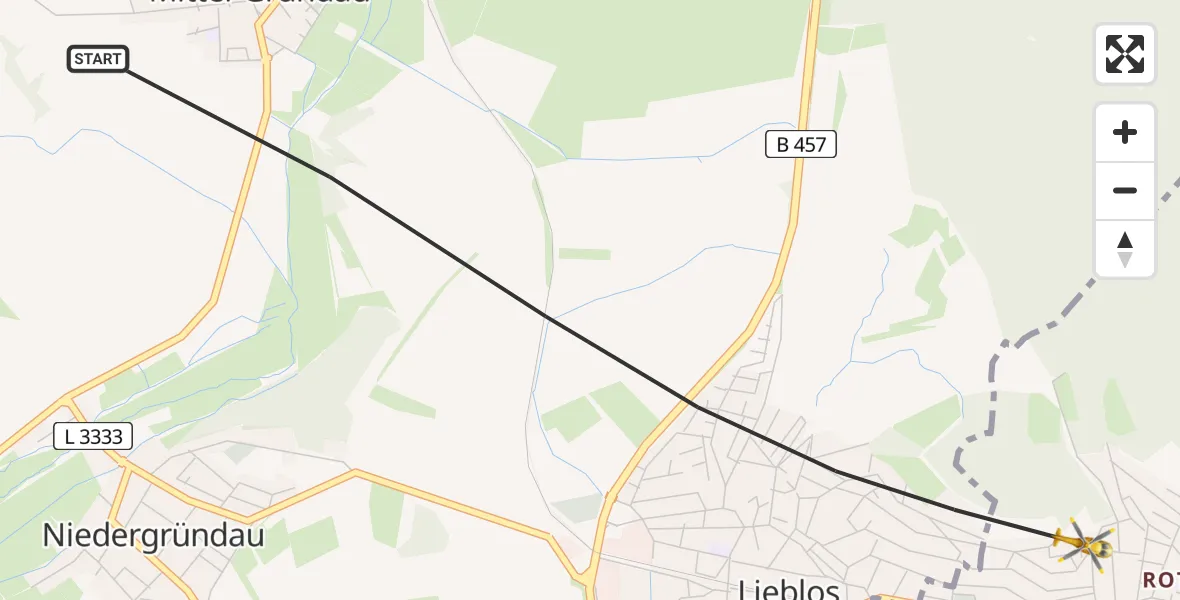 Flugroute Ambulanzhubschrauber Gründau - Gelnhausen, 29 April 2026, 08:34