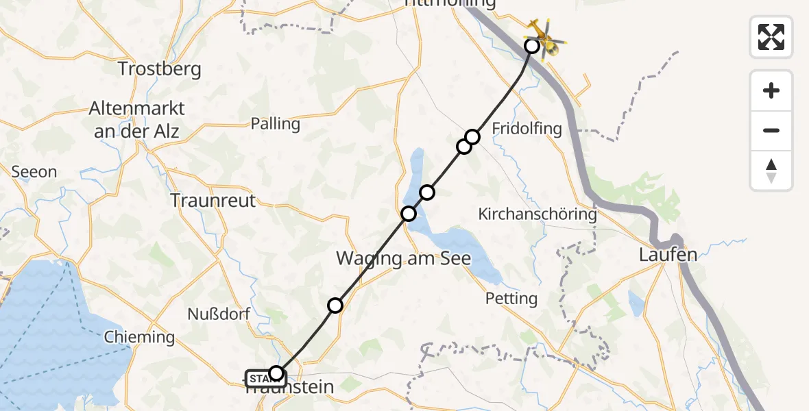 Flugroute Rettungshubschrauber Traunstein Hospital - Riedersbach, 29 April 2026, 08:35
