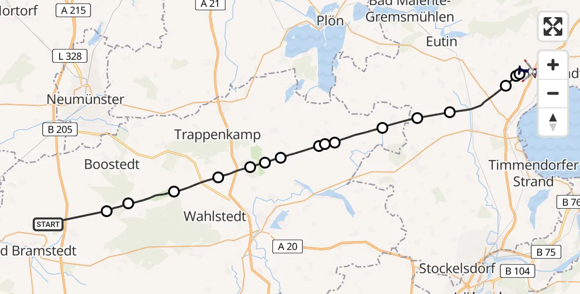 Flugroute Polizeihubschrauber Wiemersdorf - Sierksdorf, 29 April 2026, 08:37