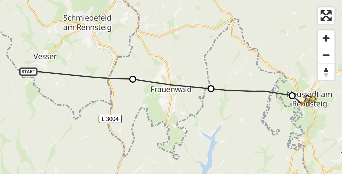 Flugroute Rettungshubschrauber Suhl - Großbreitenbach, 29 April 2026, 08:38