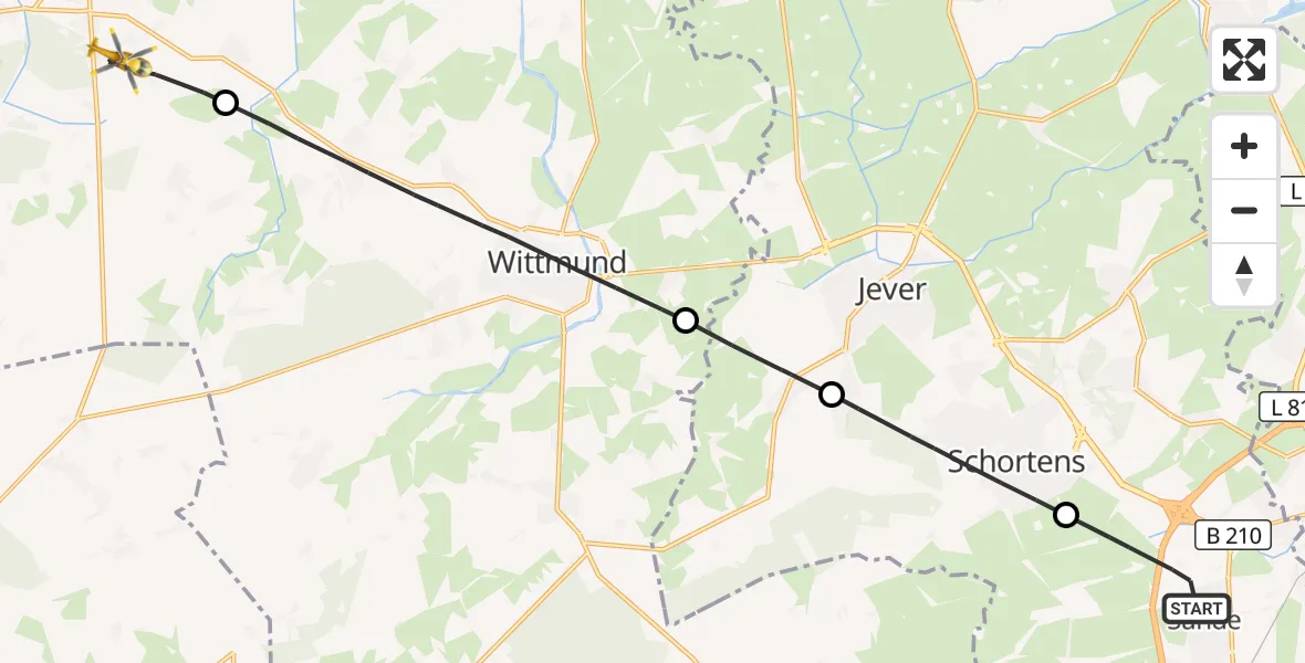 Flugroute Rettungshubschrauber Sande - Stedesdorf, 29 April 2026, 08:39