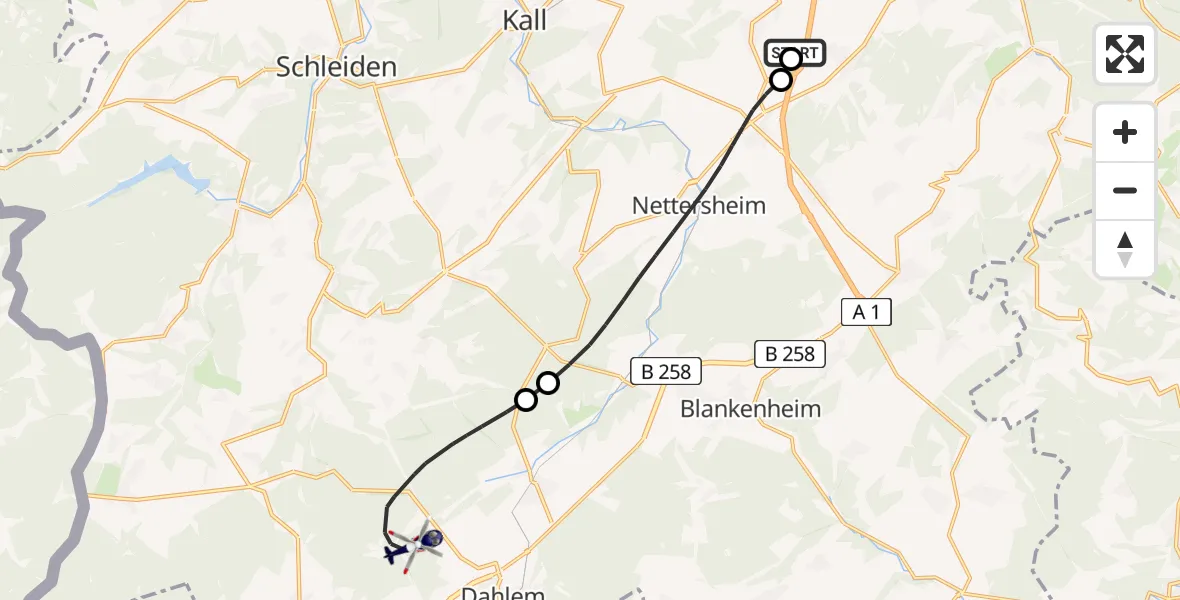 Flugroute Polizeihubschrauber Nettersheim - Dahlem, 29 April 2026, 08:42