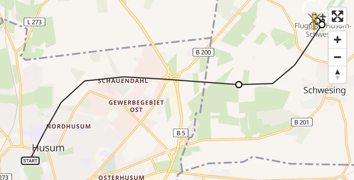 Flugroute Rettungshubschrauber Husum - Schwesing, 29 April 2026, 08:44