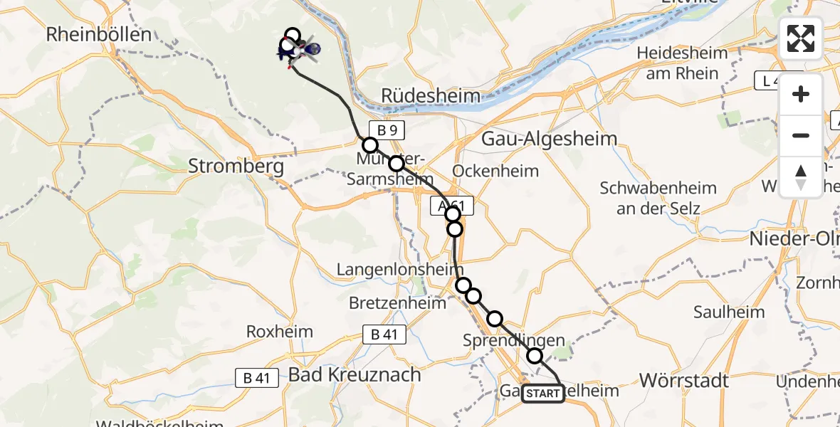 Flugroute Polizeihubschrauber Gau-Bickelheim - Trechtingshausen, 29 April 2026, 08:46