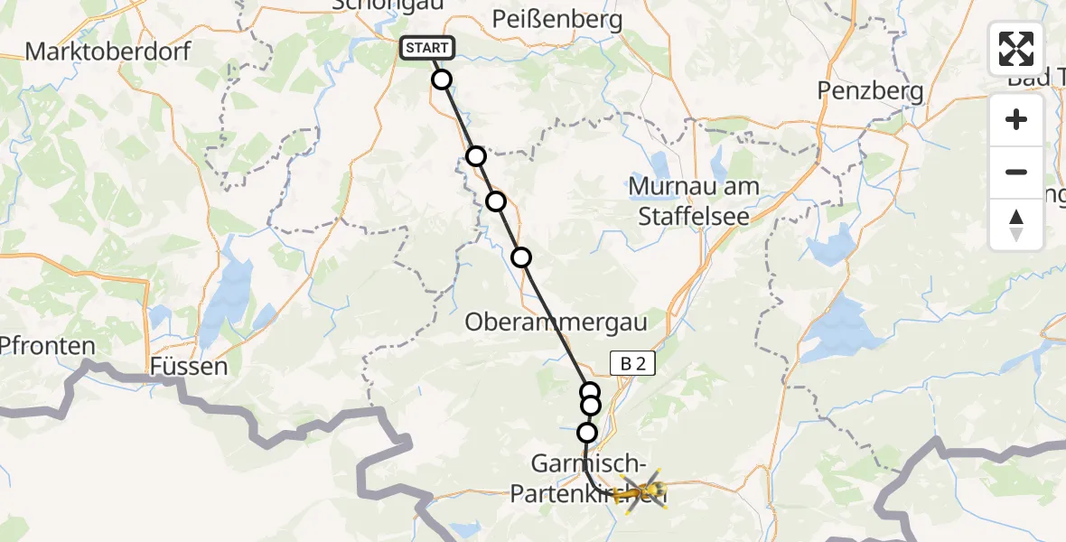 Flugroute Rettungshubschrauber Peiting - Garmisch-Partenkirchen, 29 April 2026, 08:58