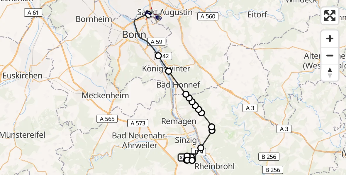 Flugroute Polizeihubschrauber Sinzig - Sankt Augustin, 29 April 2026, 09:00