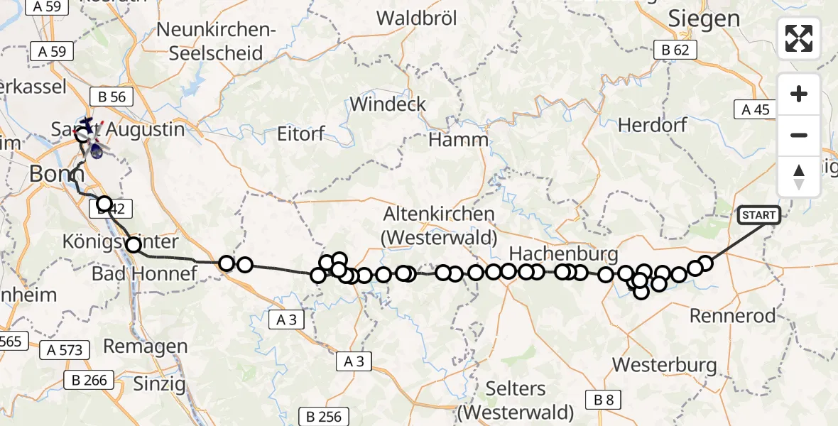 Flugroute Polizeihubschrauber Liebenscheid - Sankt Augustin, 29 April 2026, 09:03