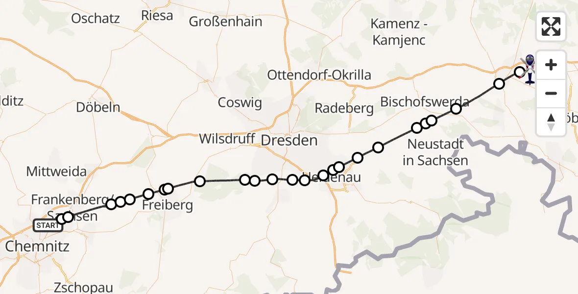 Flugroute Polizeihubschrauber Chemnitz - Bautzen Flugplatz, 29 April 2026, 09:06
