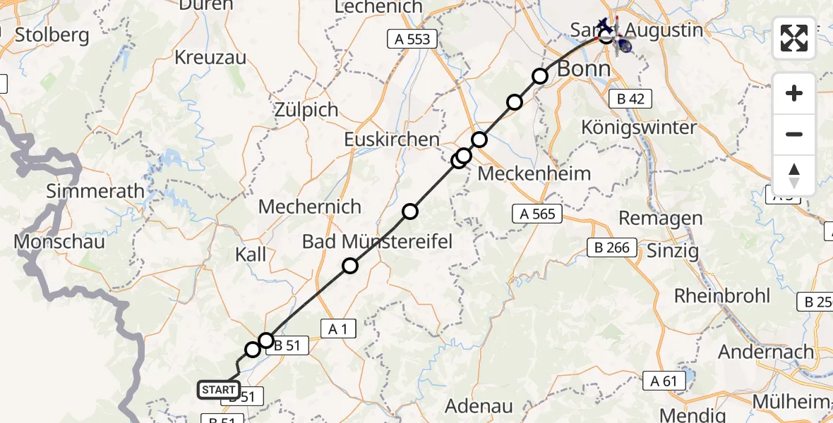 Flugroute Polizeihubschrauber Dahlem - Sankt Augustin, 29 April 2026, 09:06
