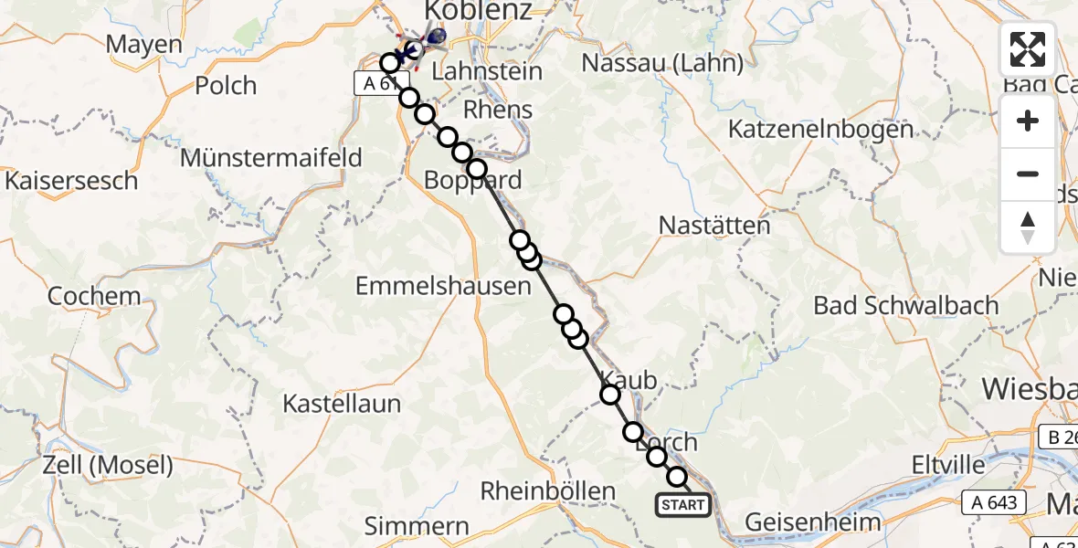 Flugroute Polizeihubschrauber Trechtingshausen - Koblenz-Winningen Flugplatz, 29 April 2026, 09:06