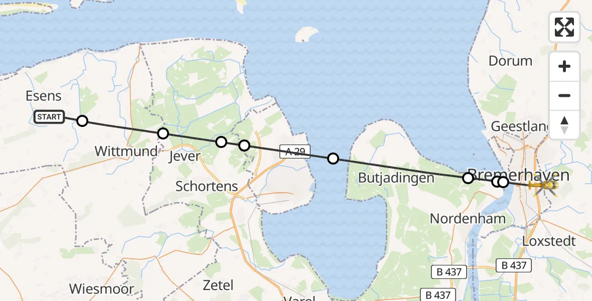 Flugroute Rettungshubschrauber Stedesdorf - Bremerhaven, 29 April 2026, 09:10