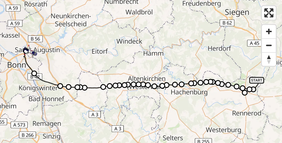 Flugroute Polizeihubschrauber Liebenscheid - Bonn-Hangelar Flugplatz, 29 April 2026, 09:16