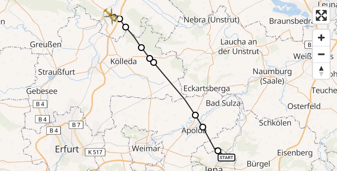Flugroute Rettungshubschrauber Jena - An der Schmücke, 29 April 2026, 09:18