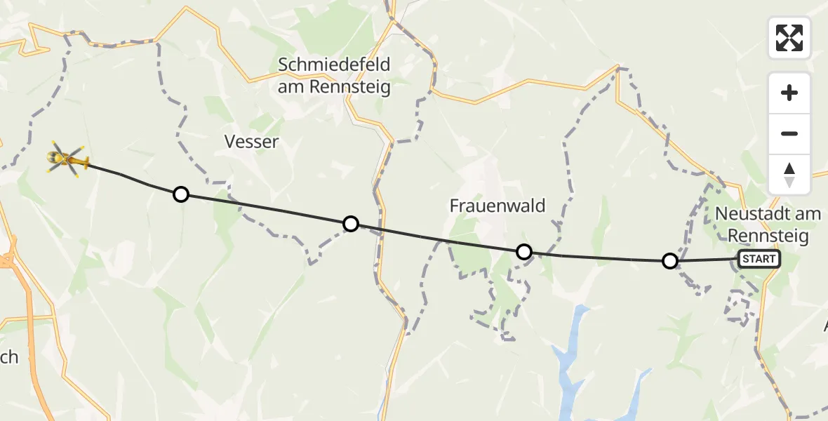 Flugroute Rettungshubschrauber Großbreitenbach - Schleusingen, 29 April 2026, 09:20