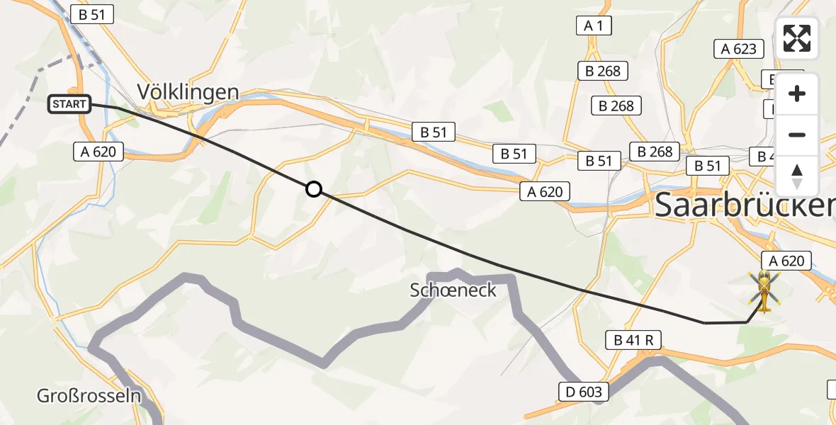 Flugroute Rettungshubschrauber Völklingen - Saarbrücken, 29 April 2026, 09:21