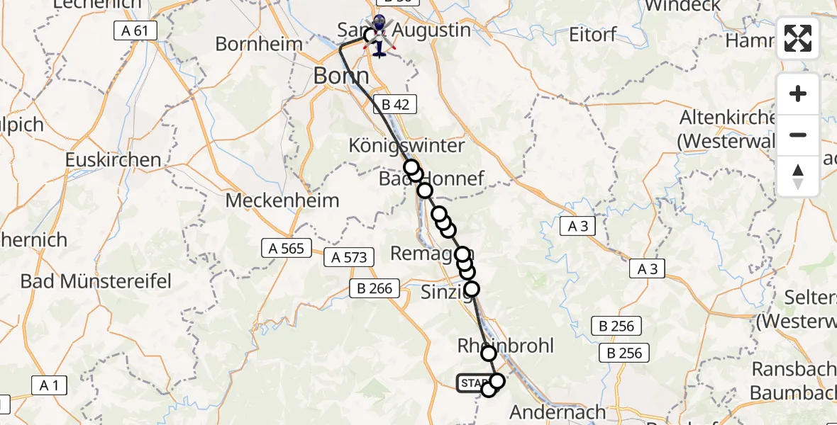 Flugroute Polizeihubschrauber Brohl-Lützing - Sankt Augustin, 29 April 2026, 09:21