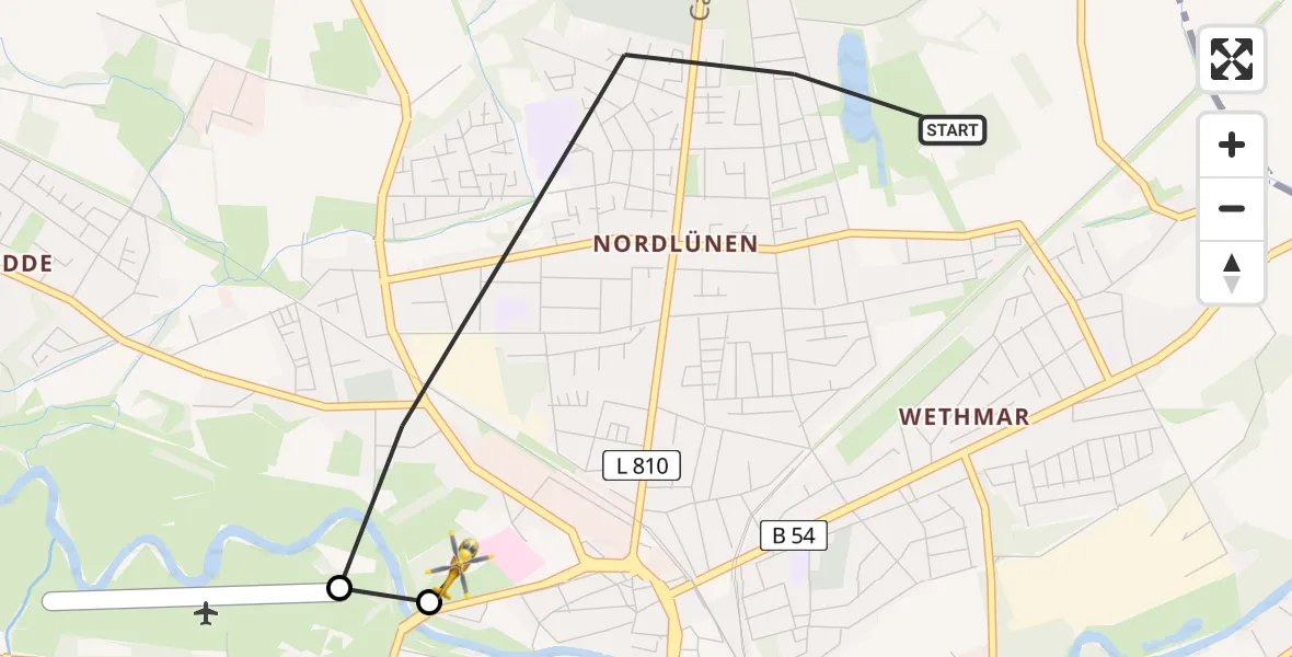 Flugroute Rettungshubschrauber Lünen - Sankt Marien Hospital, 29 April 2026, 09:22