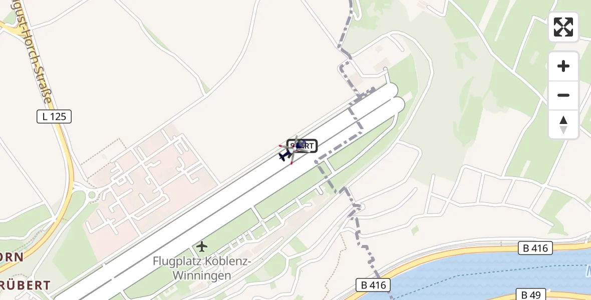 Flugroute Polizeihubschrauber Koblenz-Winningen Flugplatz - Koblenz-Winningen Flugplatz, 29 April 2026, 09:27