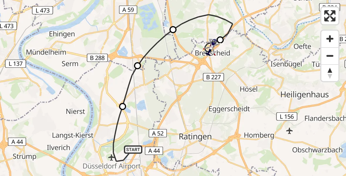 Flugroute Polizeihubschrauber Düsseldorf Flughafen - Ratingen, 29 April 2026, 09:30