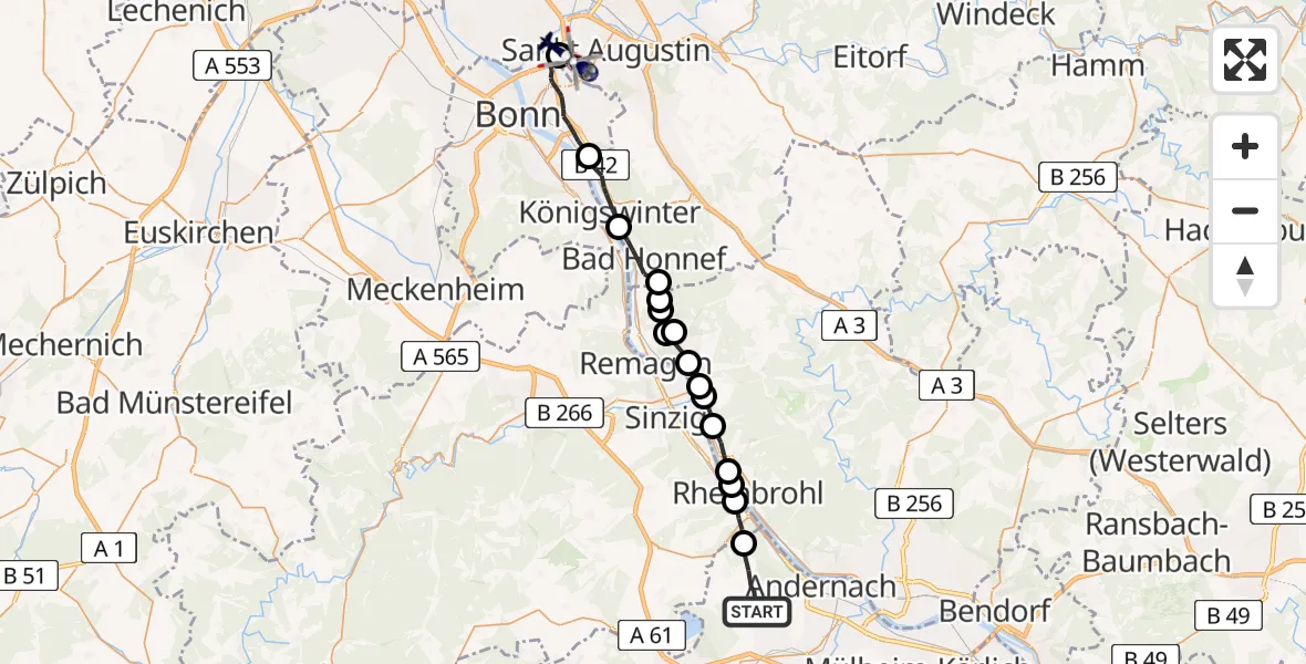 Flugroute Polizeihubschrauber Andernach - Sankt Augustin, 29 April 2026, 09:32