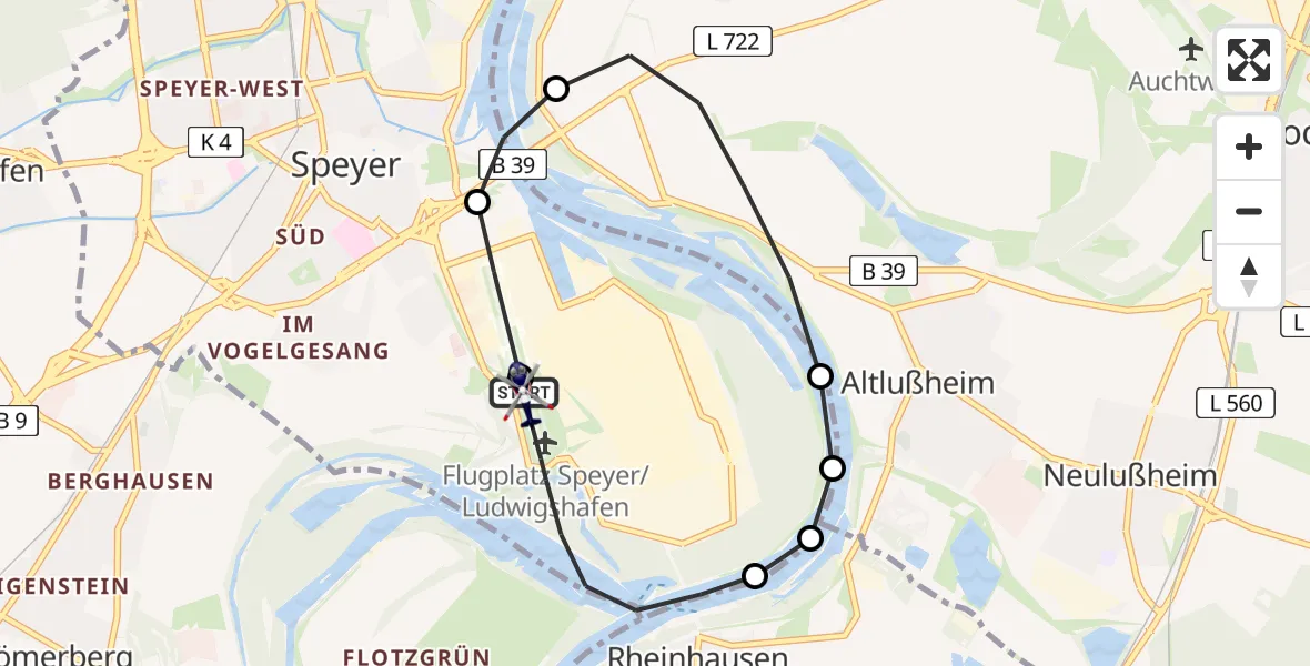Flugroute Polizeihubschrauber Speyer - Speyer, 29 April 2026, 09:36