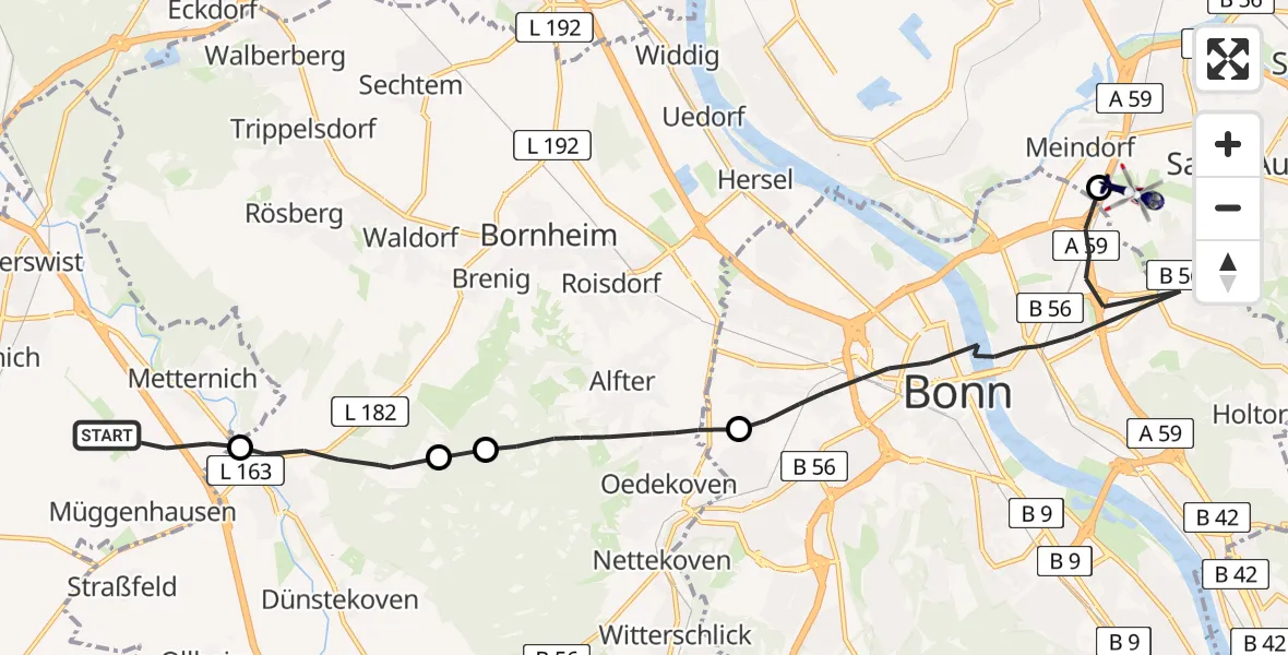 Flugroute Polizeihubschrauber Weilerswist - Sankt Augustin, 29 April 2026, 09:36