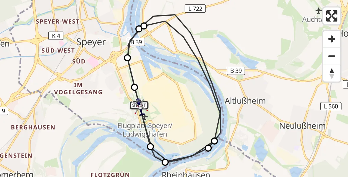 Flugroute Polizeihubschrauber Speyer - Speyer, 29 April 2026, 09:43
